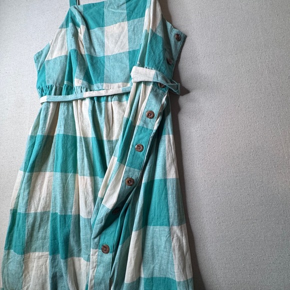 Ava & Viv Green Gingham Linen Cotton Midi Dress Plus Size 4X Smocked Back Easter - Picture 4 of 8